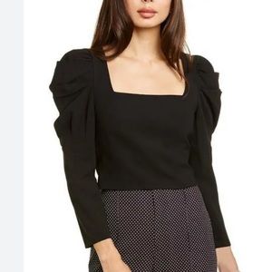 ALICE + OLIVIA Rach Top Puff Sleeve Black Cropped Size 2